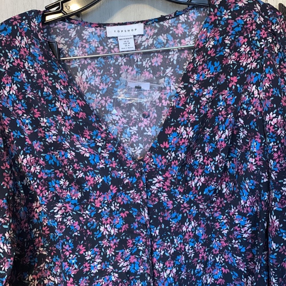 Women’s NWT Maternity Topshop Peasant Floral Button Down Long Sleeve Maxi Dress - Picture 3 of 8